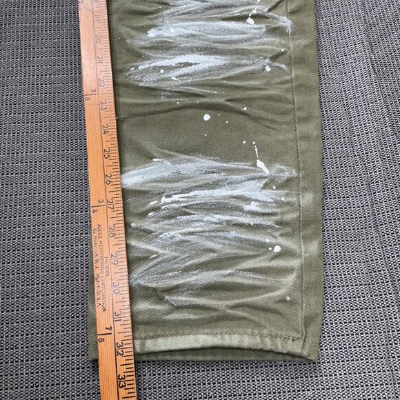 Encrypted Mens Size 38 Olive Green Distressed Paint Splatter Jeans - Picture 7 of 11